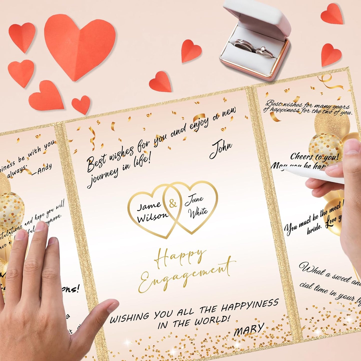 DARUNAXY Champagne Gold Engagement Party Decorations, Happy Engagement Alternative Signature Guest Book Just Engaged Gifts Almost Married Congratulations Engagement Signing Card Board Party Supplies