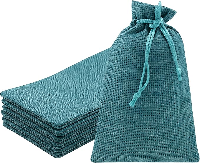 Mandala Crafts 10X14 Inch Teal Burlap Drawstring Gift Bags for Favors - 20 Large Linen Sacks Gift Pouches for Candy, Coffee, Jewelry, Wedding, and Party Supplies