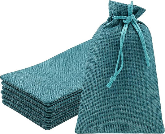 Mandala Crafts 10X14 Inch Teal Burlap Drawstring Gift Bags for Favors - 20 Large Linen Sacks Gift Pouches for Candy, Coffee, Jewelry, Wedding, and Party Supplies