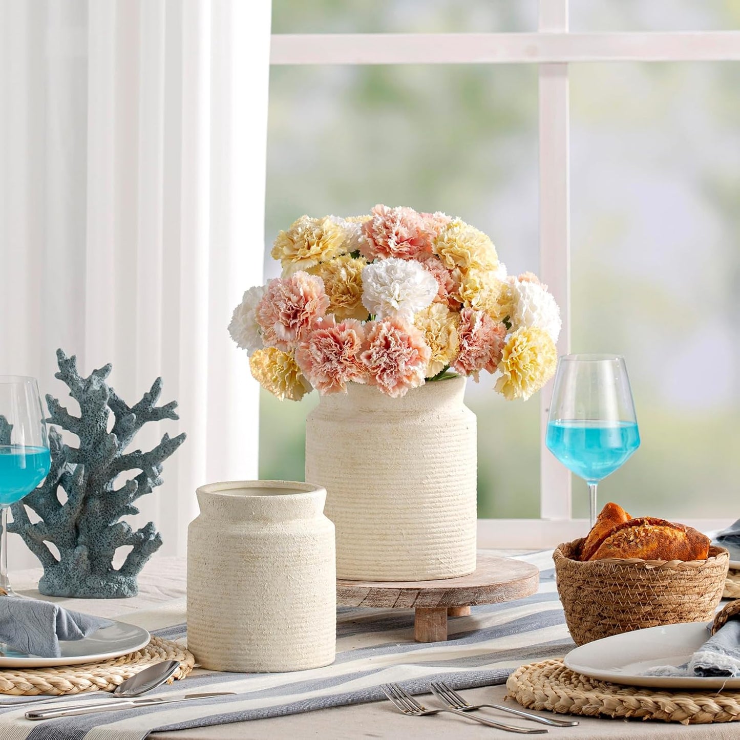 Ceramic Flower Vase 6.5 inch Farmhouse Rustic Vase for Home Decor Handcrafted Pottery Vase Small Terracotta Vases for Dining Table Decor Fireplace Living Room Bathroom Wedding Centerpiece (02-White)