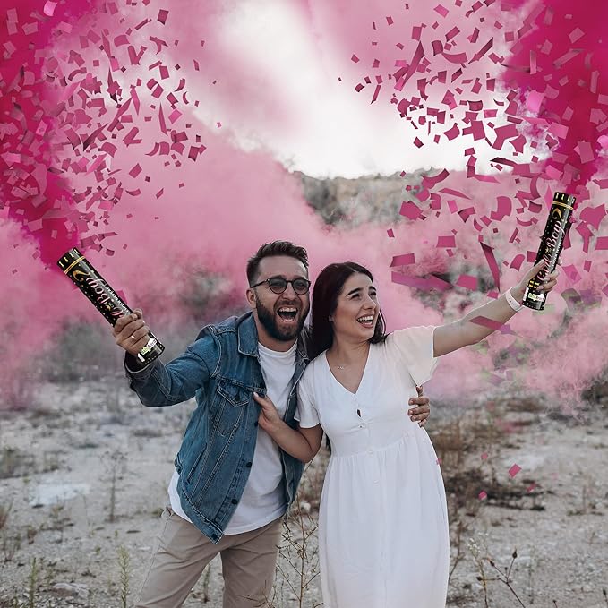 Gender Reveal Confetti Powder Cannon Biodegradable Baby Boy Blue Baby Girl Pink Gender Reveal Poppers - He or She What Will it Bee Baby Shower Baby Party Decorations Supplies Confetti Sticks (4 Pink)