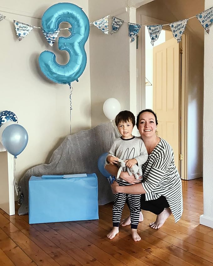40 Inch Pearlescent Blue 1 Balloon for First Birthday, 1st Number Balloons Birthday Decorations for Girl Boy Kids Toddler Baby, One Giant Number 1 Balloon