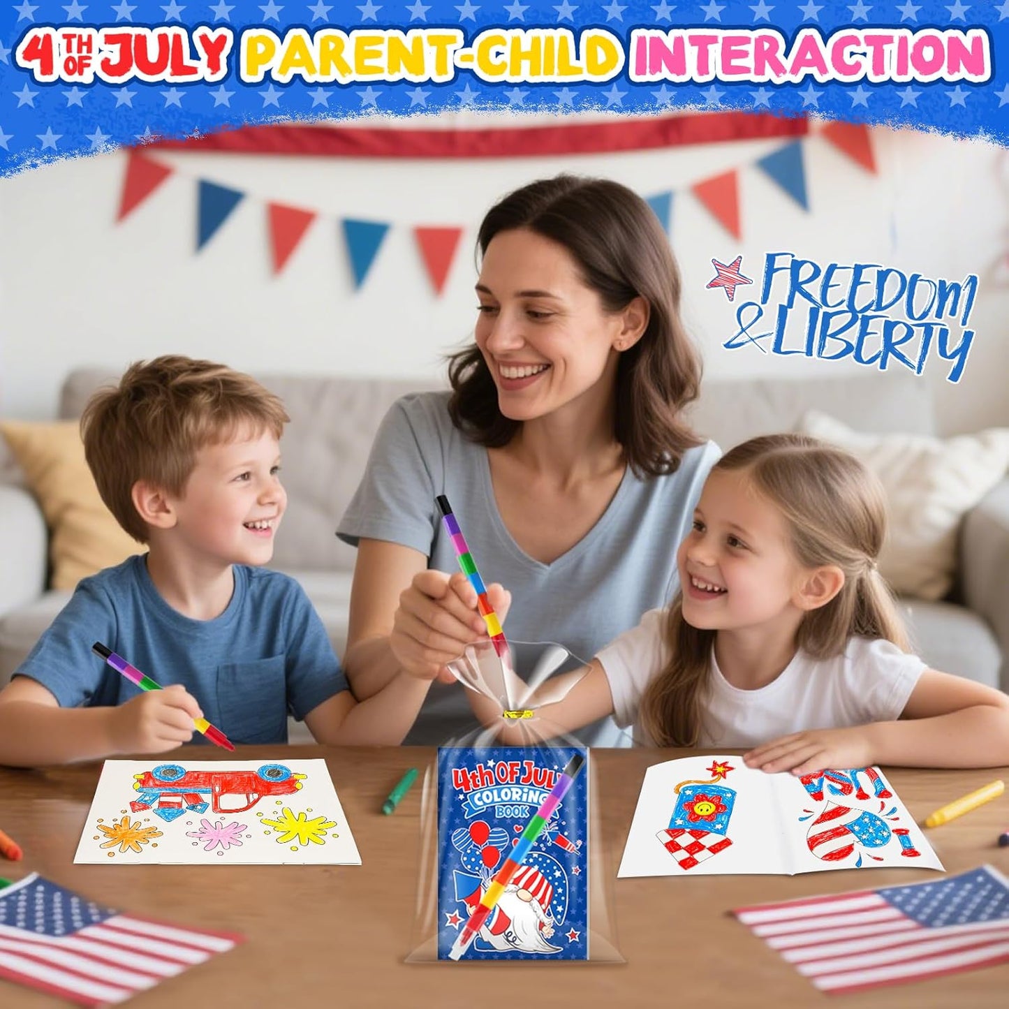 ZMLM 24 Coloring Books for Kids Party Favors: Bulk 24 Crayons Mini Coloring Books for Kids Ages 4-8 Birthday Goodie Bags Stuffers Toddlers Return Gifts Classroom Prizes Teacher Crafts (4th of July)