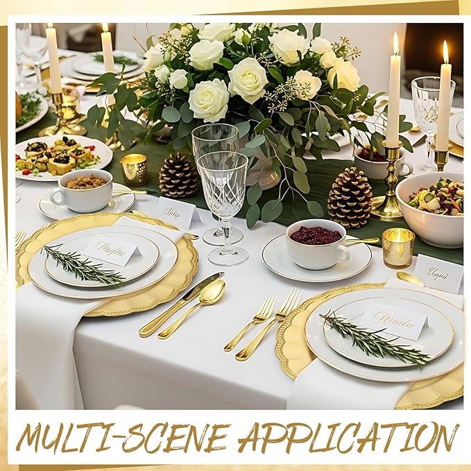 24 Pack Metallic Charger Plates 13inch Round Elegant Serving Plates Plastic Disposable Chargers Bulk Dinnerware Set for Dinner Wedding Party Events Catering Decoration (Gold,Scalloped Rim)
