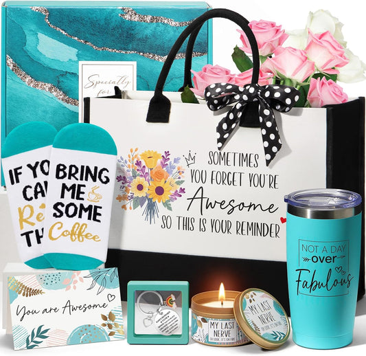 Birthday Gifts for Women Friendship, Inspirational Self Care Gifts Basket for Women Thank You Gift, Unique Mothers Day Gift for Mom Her Best Friend Sister Coworker Nurse Teacher w/ Canvas Tote Bag