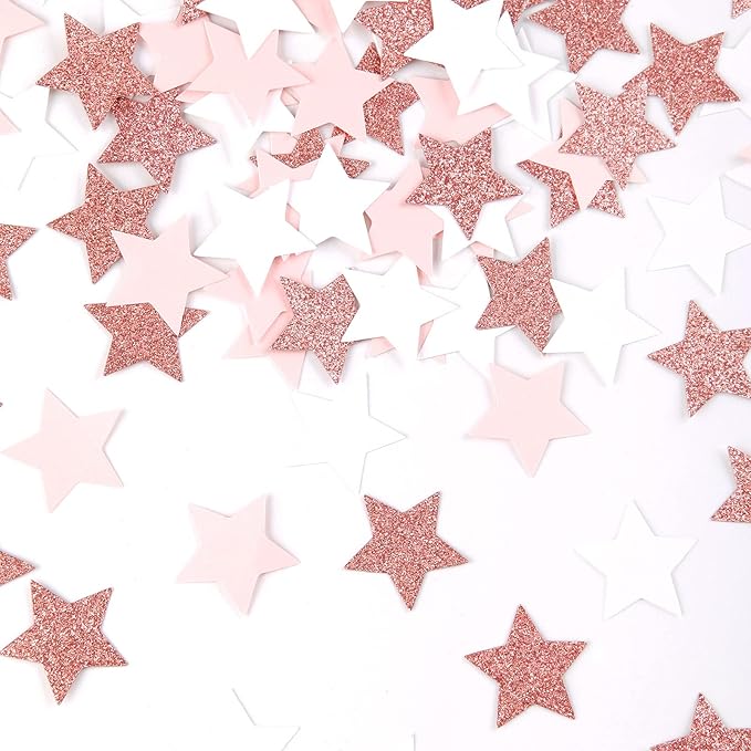 Pink White Rose-Gold Confetti,300pcs Glitter Paper twinkle little star Table Confetti,Birthday Bachelorette Engagement Mothers Day Wedding Baby Shower Party Decorations Circle Dots Lasting Surpris