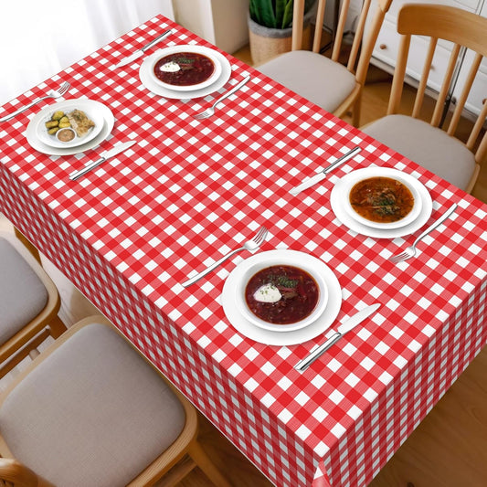 Childom 3 Pack Red and White Checkered Tablecloths 54"x108" Christmas Tablecloths for Rectangle,Disposable Plastic Table Cover for Weddings,Home,Birthday,Picnic,Buffet,Pizza Party,Racing Car Decors