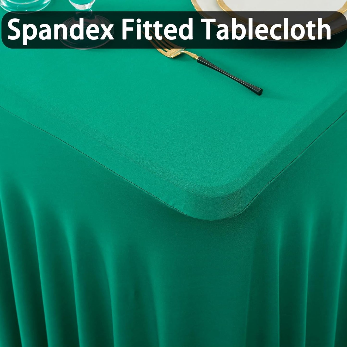 6 Pack Emerald Green Spandex Tablecloth for 8 Foot Rectangle Tables, Wrinkle Free Fitted Table Cloth Cover 8FT Green Stretchy Tablecloths with Skirt for Parties Weddings Birthday Banquet Baby Shower