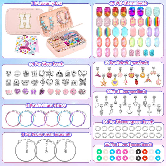 Billbotk Cute Bracelet Making Kit with Bracelet Box Charm Beads Pendants for Jewelry Making Craft Kit for Gifts