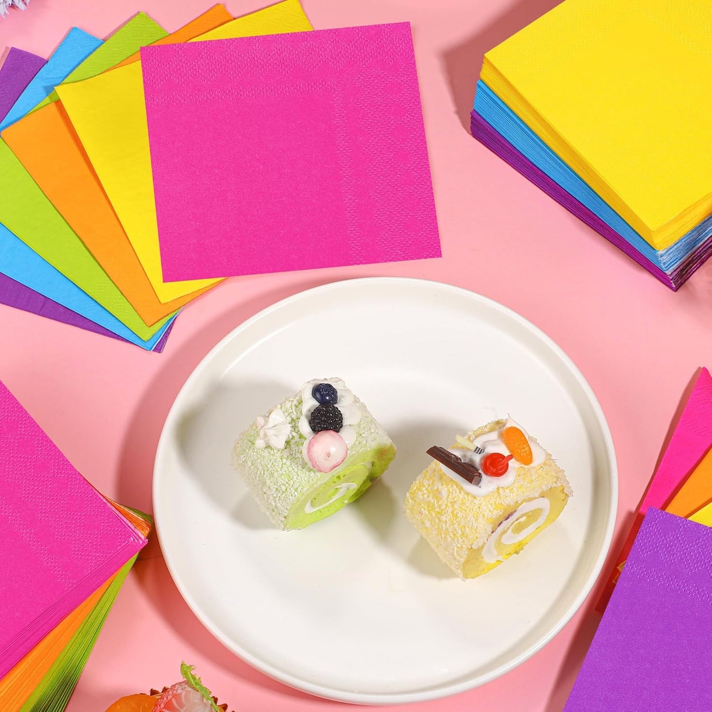 150 Pieces Colorful Rainbow Paper Napkins Cocktail Napkin Beverage Luncheon Napkins 2 Ply for Party Favors, 6 Colors