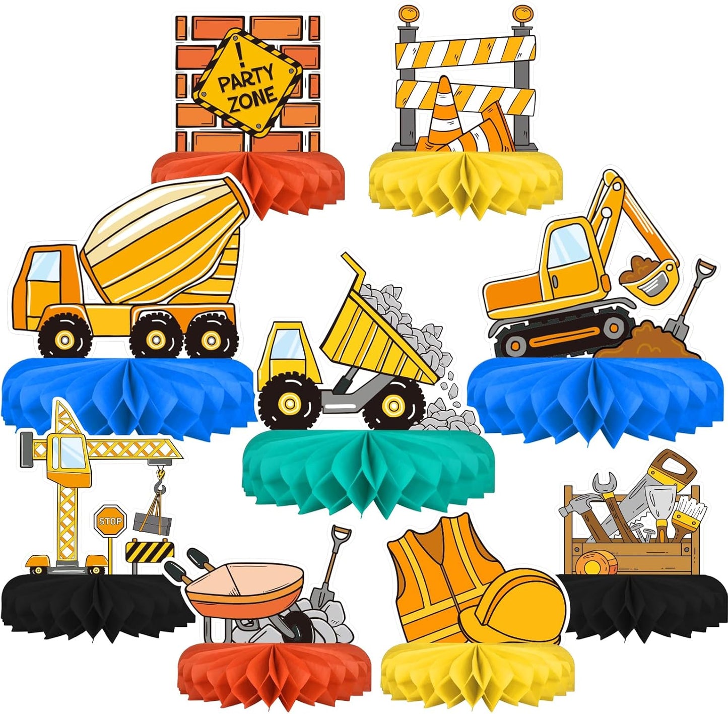 Construction Birthday Party Supplies Kit - Construction Themed Honeycomb Centerpiece ，Table Decorations for Kids' Construction Themed Birthday Party Decorations