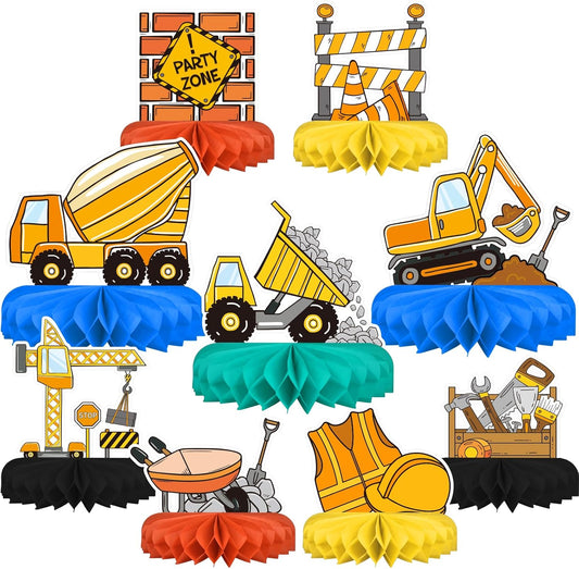 Construction Birthday Party Supplies Kit - Construction Themed Honeycomb Centerpiece ，Table Decorations for Kids' Construction Themed Birthday Party Decorations