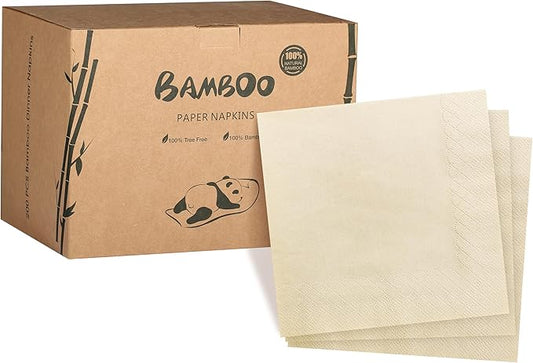 MORGIANA 300-Pack 100% Bamboo Compostable Napkins - Eco-Friendly Disposable Hand Towels for Parties, Restaurants, and Christmas Dinner(6.5 x 6.5Inch)