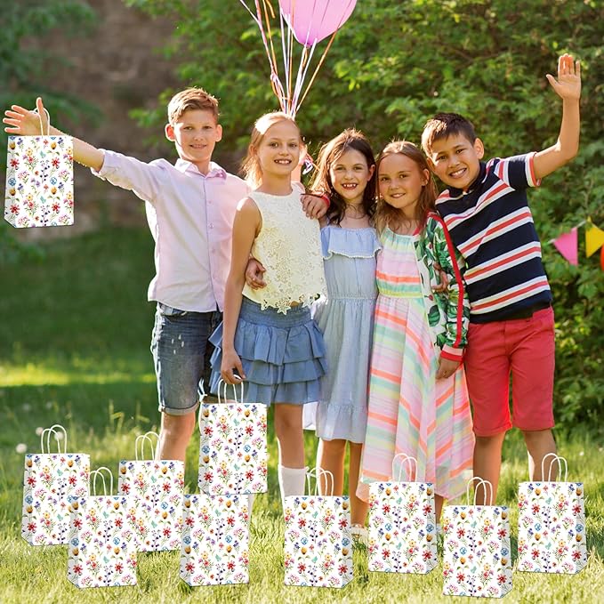 CHUNNIN 24PCS Wildflower Party Paper Bags Floral Flower Treat Bags Wildflower Paper Treat Goodies Bag for Spring Summer Decorations Birthday Tea Party Favors Bridal Shower Wedding Supplies