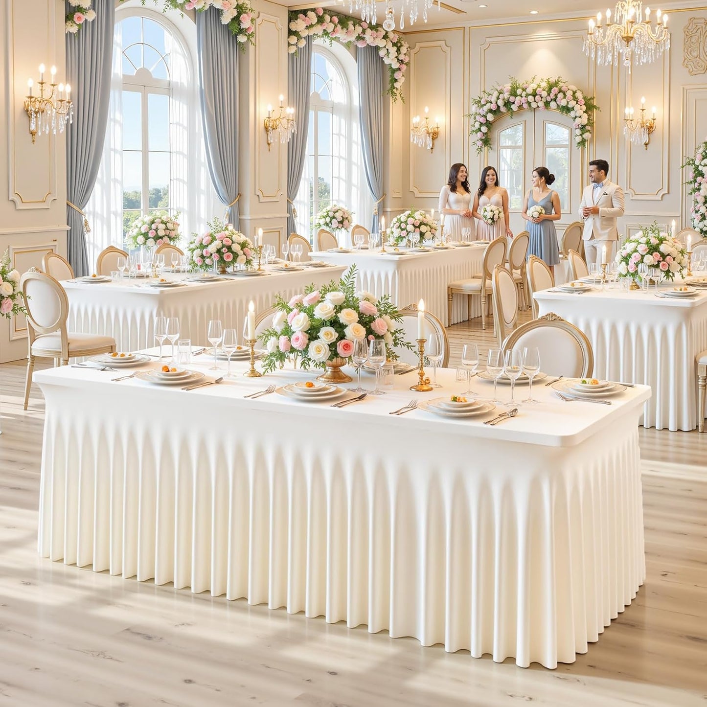 Besutolife Ivory Spandex Tablecloth for 6ft Rectangle Tables 2 Packs- Wrinkle-Resistant, Stretchable, Machine Washable - Perfect for Weddings Banquets Birthday Parties Events