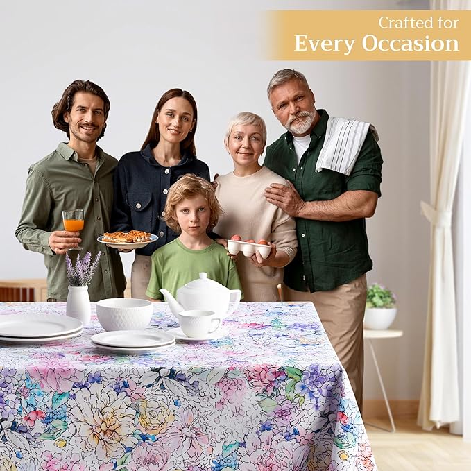 Maison d' Hermine Table Cloth Rectangle Table 100% Cotton 70 x 120 Inches Tablecloth Reusable Decorative for Dining Room Farmhouse Home Valentines Day Decorations Spring Summer - Floral Love