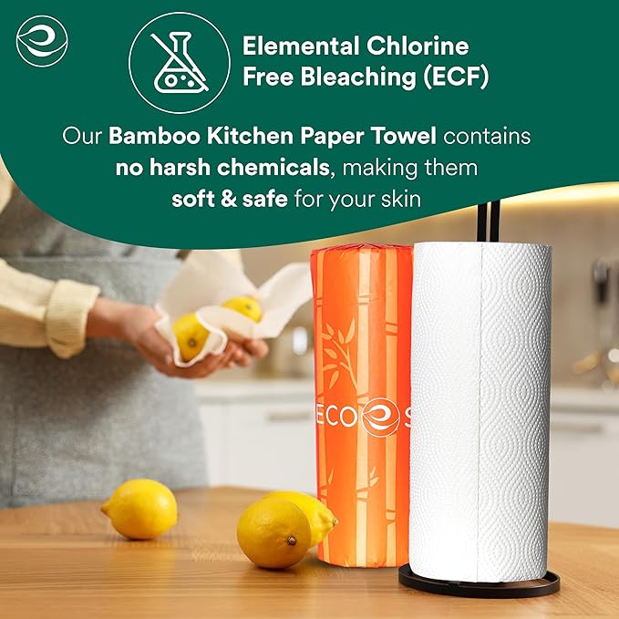 Eco Soul Bamboo Paper Towel Set Of 6 Rolls |150 Sheets Per Roll | Ultra Absorbent, Eco-Friendly, Sustainable, Food Safe Kitchen Paper Towel