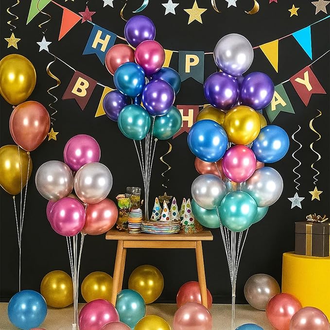 Patimate Balloons Assorted Colors 100 Pack 12 Inch Colorful Chrome Metallic Rainbow Party Balloons for Birthday Wedding Birthday Baby Shower Christmas Carnival Party Decorations Arch Garland