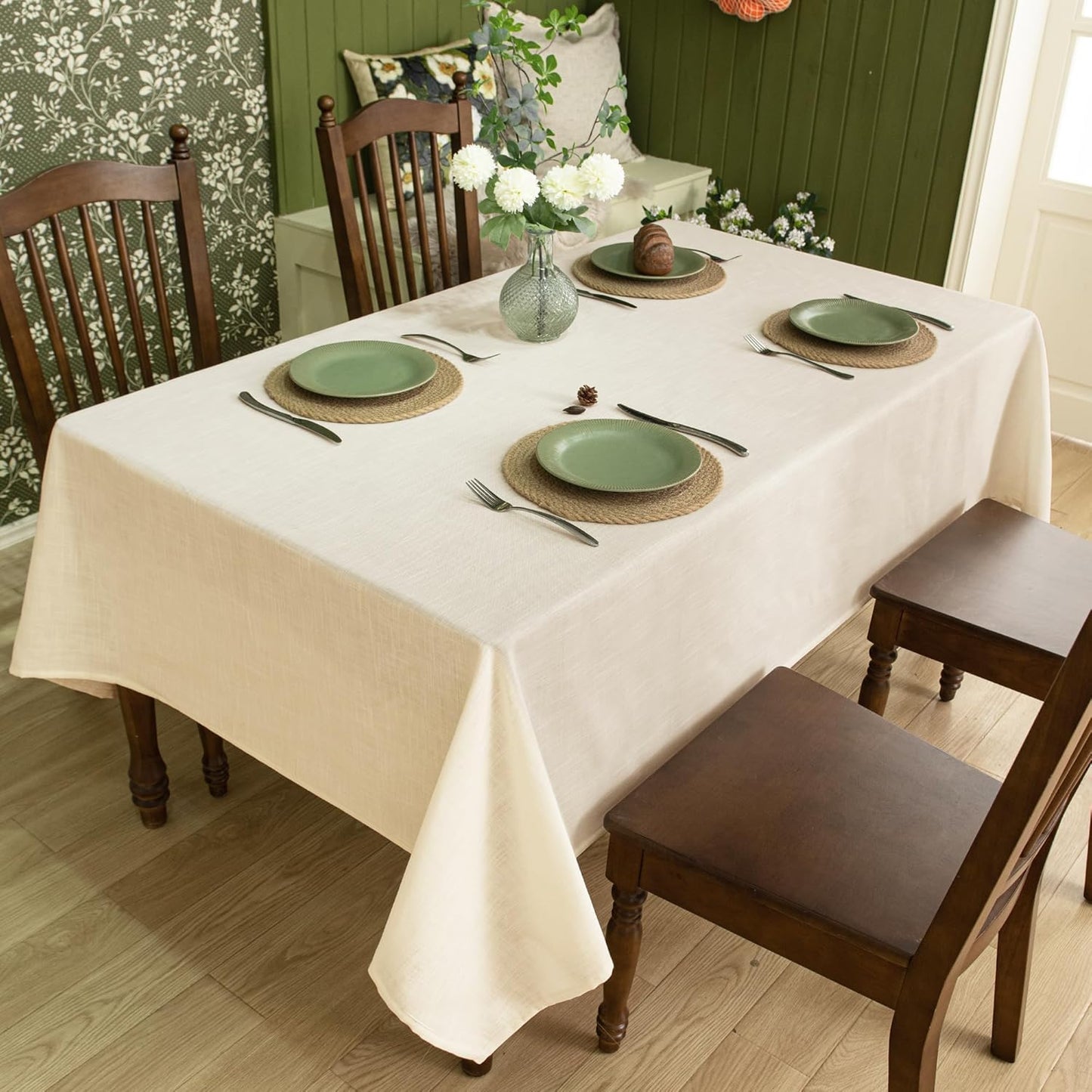 Linen Textured Rectangle Tablecloth, Slubby Lightweight Table Cloth 52 x 70 Inch, Water Resistant Stain Resistant Farmhouse Burlap Table Cover for Kitchen Dining Room