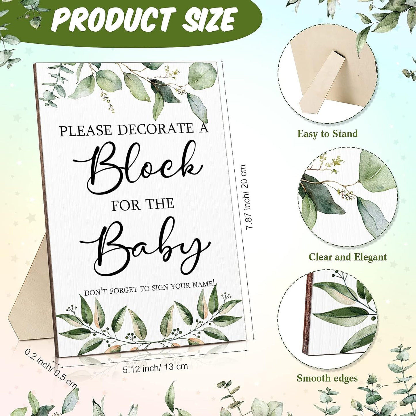 Tatuo 75 Pcs Baby Shower Games Sign Kit Including Decorate a Block Game Sign 50 DIY Wooden Block 24 Acrylic Paint Marker Baby Shower Prize for Gender Reveal Party(Greenery)