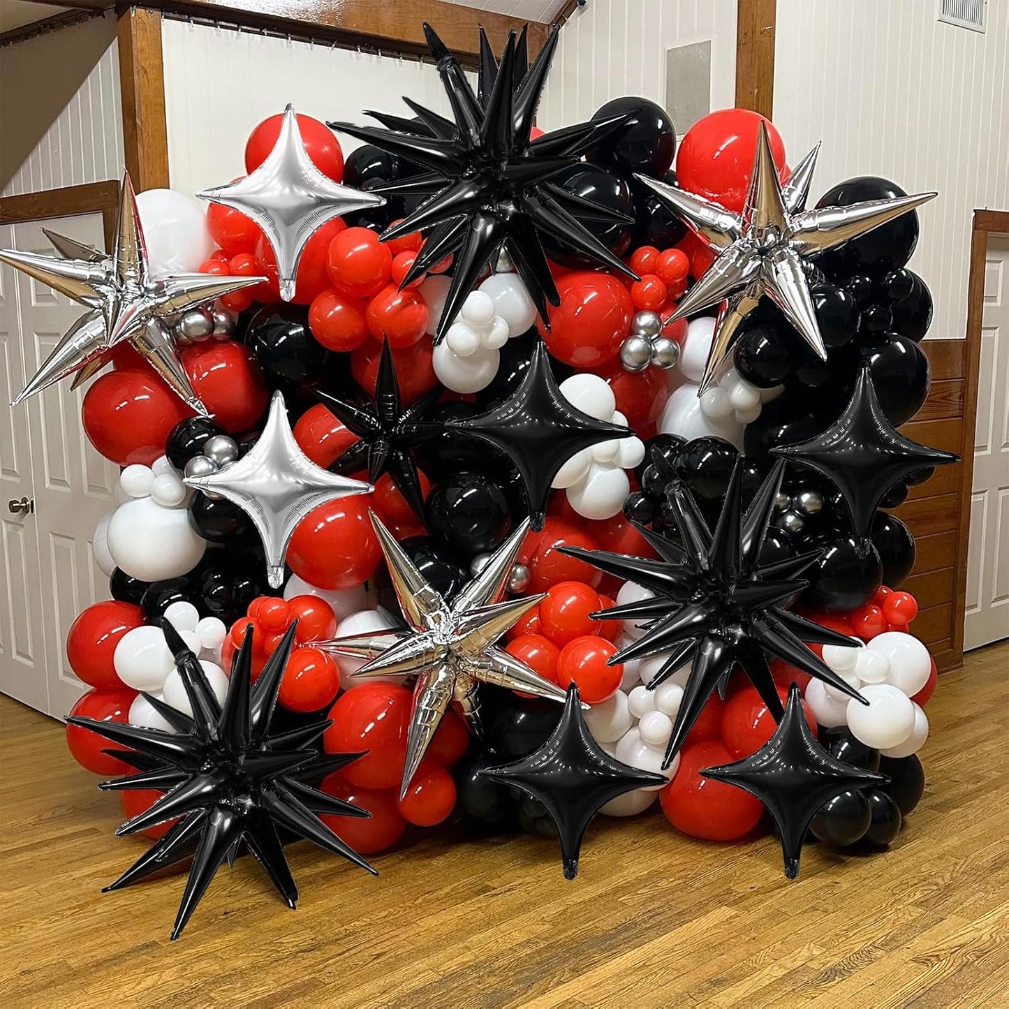 Black Silver Star Balloon,Black Silver 6Pcs 22Inch Explosion Star Balloons and 10Pcs 10Inch Four Angle Balloons Kit for Birthday Anniversary Baby Shower Wedding Party Decorations