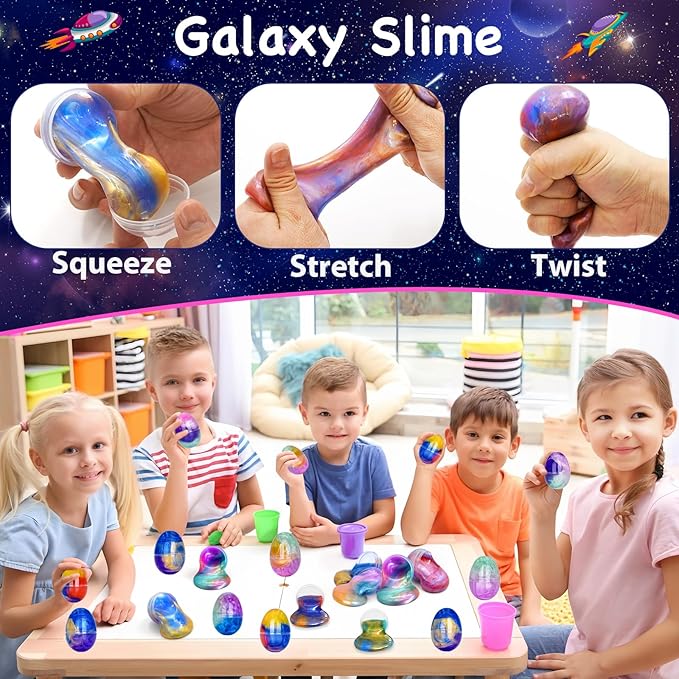 12 Pack Prefilled Easter Galaxy Slime Eggs,Galaxy Slime Easter Egg Fillers Stress Relief for Kid Teens Boy Girl Easter Egg Hunt Filling Treats Classroom Easter Basket Stuffers Easter Party Favor