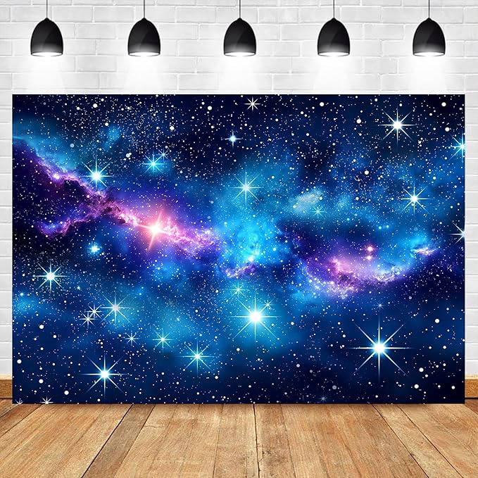 Homewelle Galaxy Stars Starry Night Sky Backdrop 7Wx5H Feet Polyester Fabric Blue Purple Outer Space Universe Nebula Fantasy Decoration Cosmic for Boy Kids Photography Background Photo Shoot Props