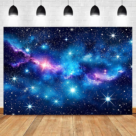 Homewelle Galaxy Stars Starry Night Sky Backdrop 7Wx5H Feet Polyester Fabric Blue Purple Outer Space Universe Nebula Fantasy Decoration Cosmic for Boy Kids Photography Background Photo Shoot Props