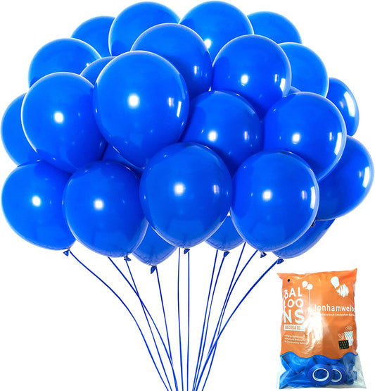 Jonhamwelbor Royal Blue Balloons 100 Pack 12 inches - Blue Helium Balloons - Matte Dark Blue Latex for Wedding Birthday Baby Shower Under Sea Party Graduation Decorations