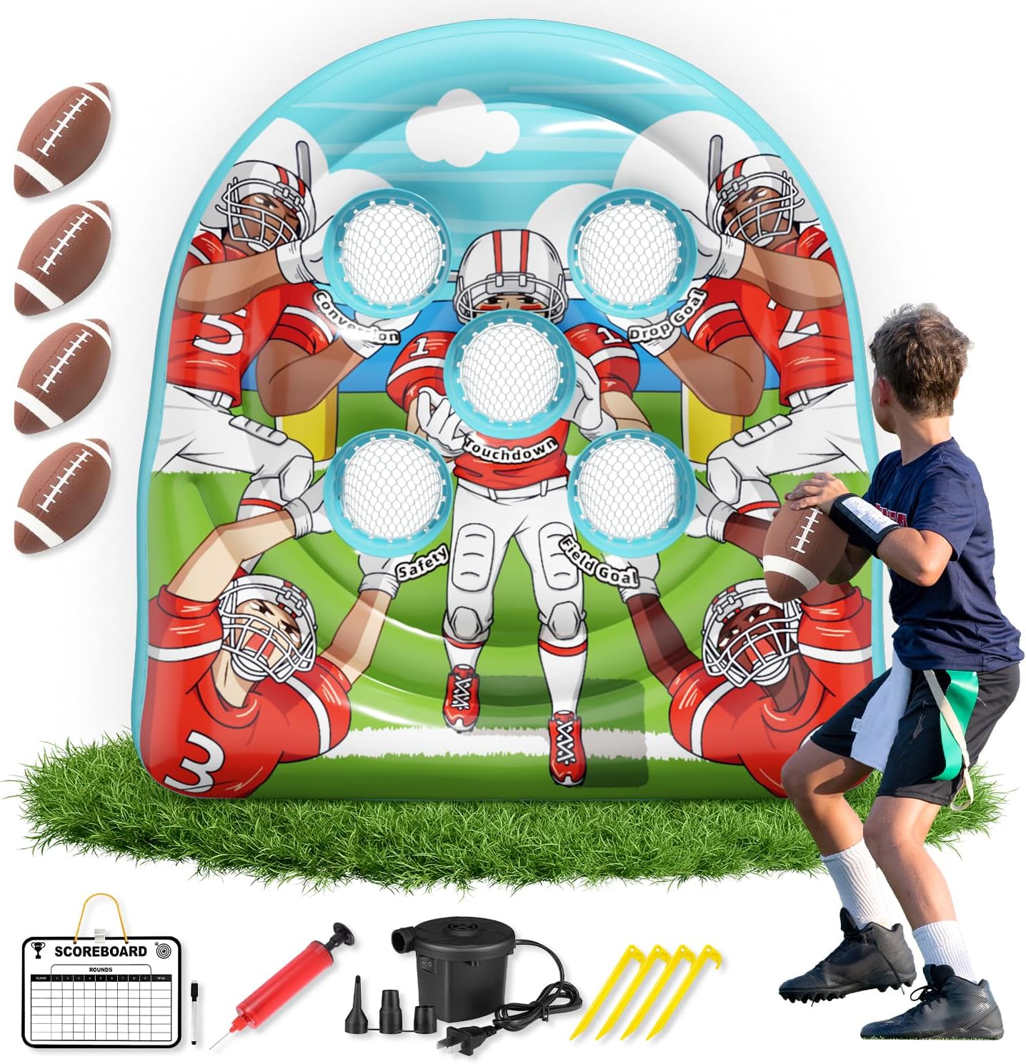 Football Target Toss Game - Inflatable Football Throwing Target Toy - Carnival Party Games Outdoor Yard Game for Kids and Adults
