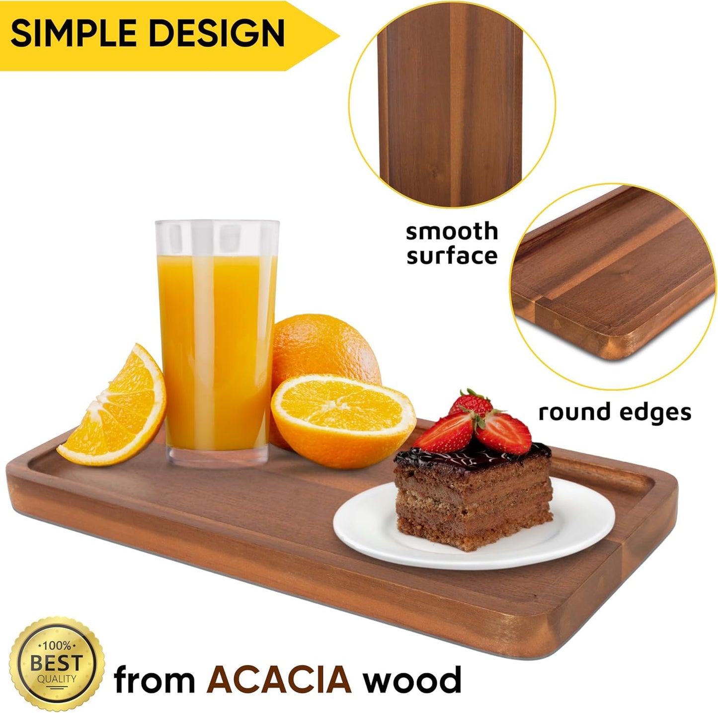 KOLWOVEN Solid Acacia Wood Serving Tray -2 Pack, 11.8" x 5.9" Rectangular Wooden Serving Platter, Wood Boards for Food, Mini Cheese Board for Vegetable, Charcuterie, Appetizer, Decor (Set 2)