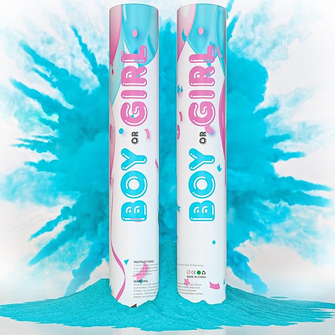 Gender Reveal Powder Smoke Bombs Cannon Poppers | 2 Blue Poppers | Biodegradable | Alternative to Gender Reveal Smoke Bombs Extinguisher | Gender Reveal Party Decorations | TUR Party Supplies