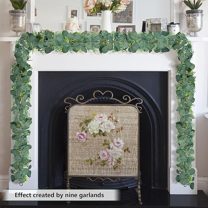 Vlorart 2 Pack Artificial Eucalyptus Garland, 5.5ft Faux Boxwood Eucalyptus Leaves Greenery Garland, Artificial Hanging Vines for Wedding Backdrop Arch Table Wall Home Party Decor