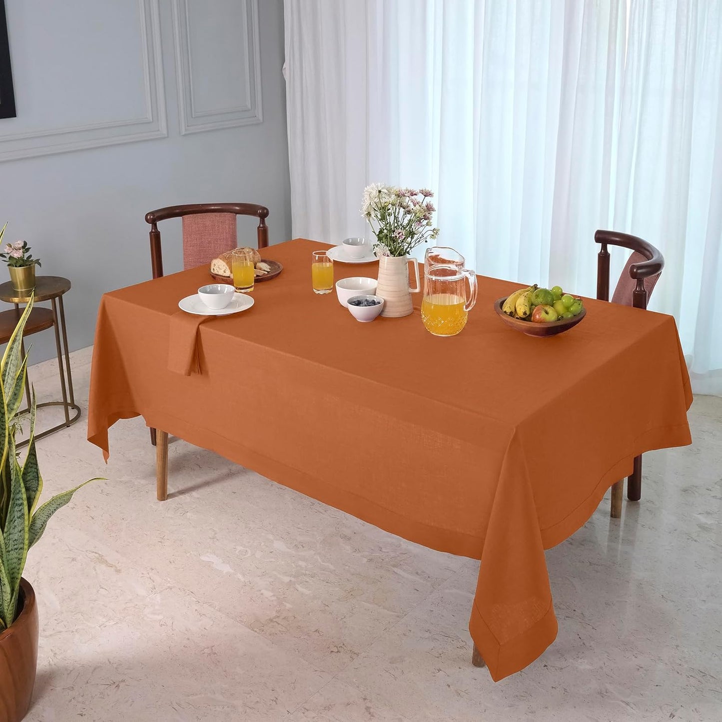 D'Moksha Homes Rust Linen Tablecloth 60 x 144 Inch - 100% Pure Linen Table Cloth for Rectangle Tables - Machine Washable Tablecloth for Fall and Halloween