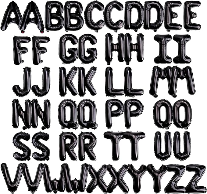 [52 PCS] 16" Foil Black Letter Balloons 2 Sets of A-Z, Mylar Aluminum Hanging Alphabet for Graduation New Year eve Birthday Party Decorations