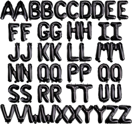 [52 PCS] 16" Foil Black Letter Balloons 2 Sets of A-Z, Mylar Aluminum Hanging Alphabet for Graduation New Year eve Birthday Party Decorations