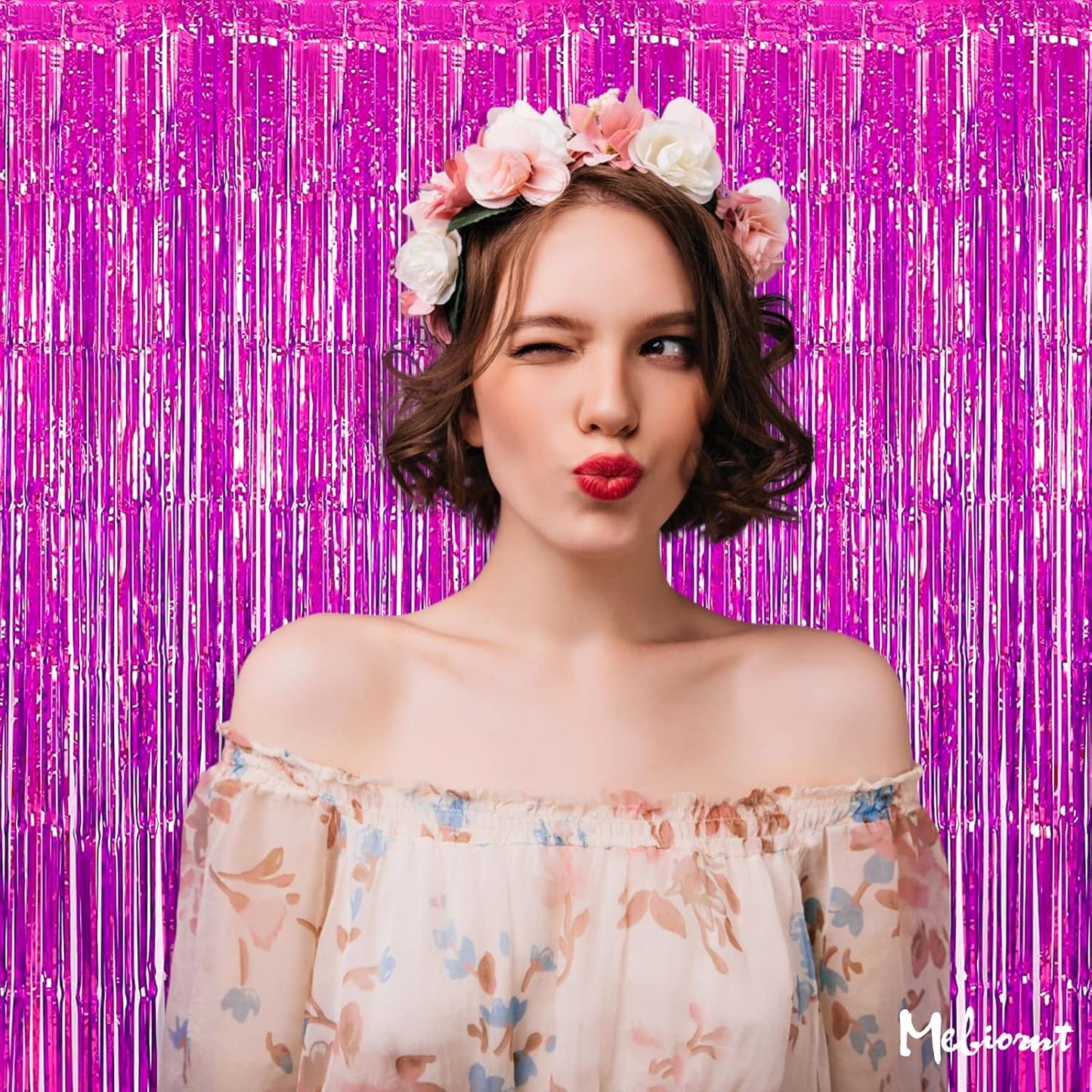 4 Pack Fuchsia Fringe Curtain Backdrop, 3.2Ft x 9.8Ft Metallic Tinsel Foil Fringe Streamers Background for Photo Booth Birthday Wedding Baby Shower Carnival Easter Mother’s Day Party Decorations