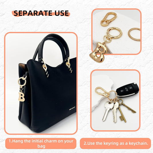 Gold Bubble Heart Initial Bag Charms for Handbags – Cute Initial Letter Keychain for Women, Purse Charms, Gold Gift