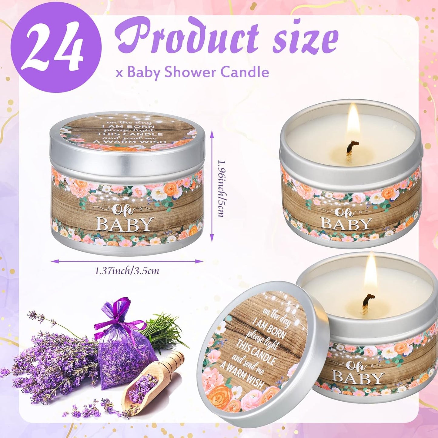 MTLEE 24 Pcs Wood Grain Baby Shower Party Favors Candles Lavender Scented Baby Shower Favors for Guests Rustic Tealights Candles Gender Reveal Return Gifts Girl Boy(1.2 Oz, Khaki)