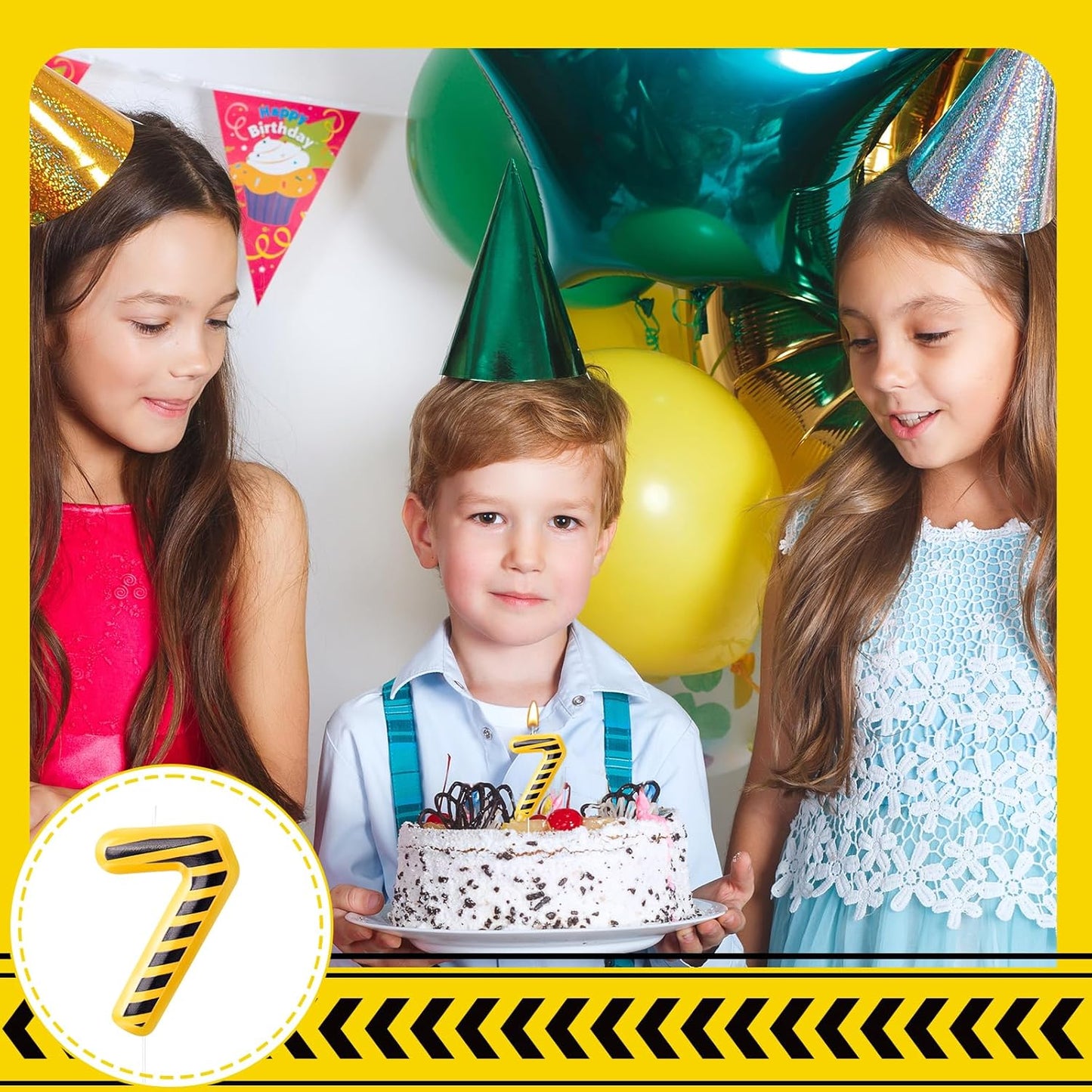 Construction Themed Birthday Candles Number 7 Candle Birthday Party Decoration Cake Topper for Construction Party Decoration Theme Party Supplies (Number 7)