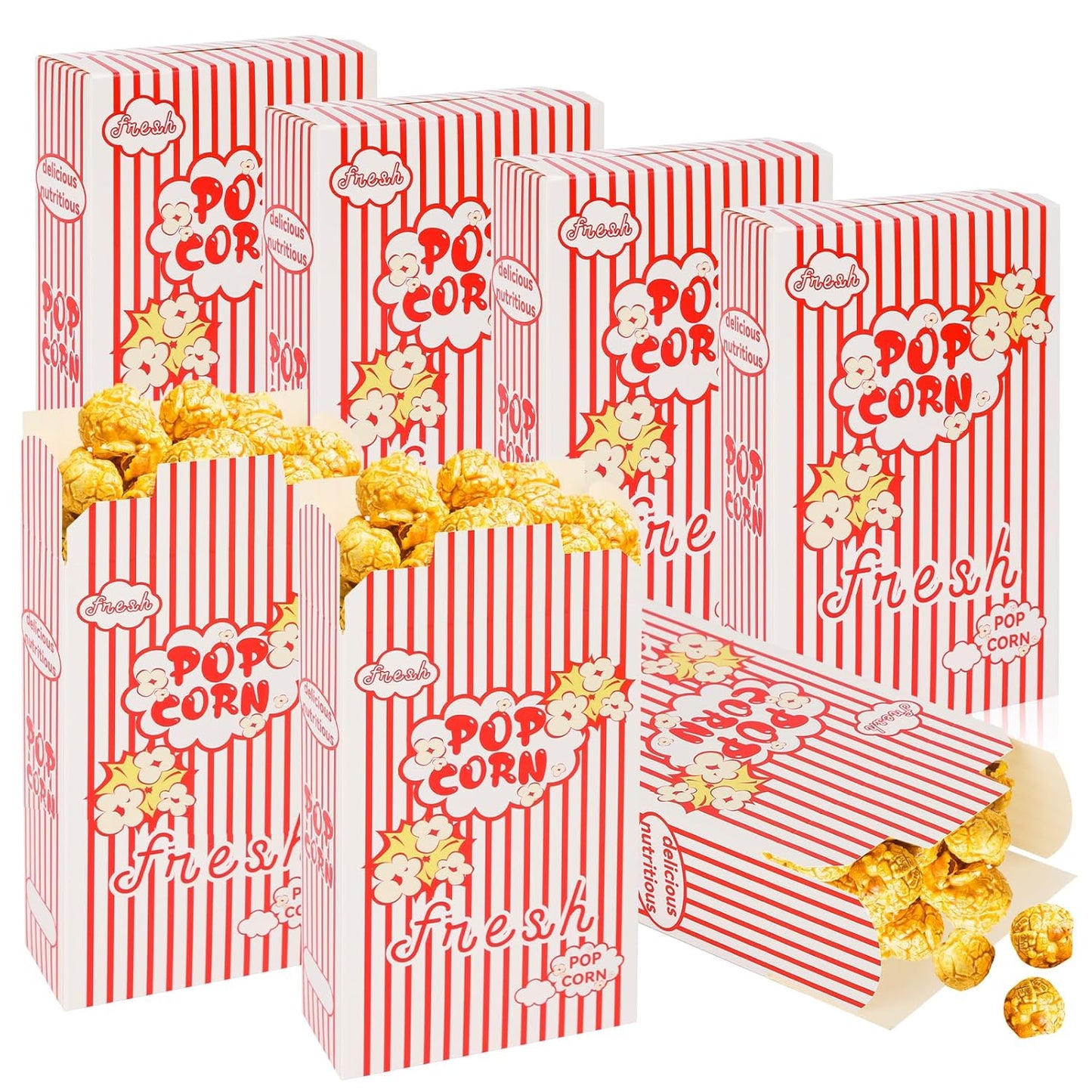 200 Pack Popcorn Boxes for Party, 1.25 oz Popcorn Containers for Party, Popcorn Boxes Bulk, Red and White Striped Close-Top Cardboard Pop Corners Bags Individual Servings for Movie Night Supplies