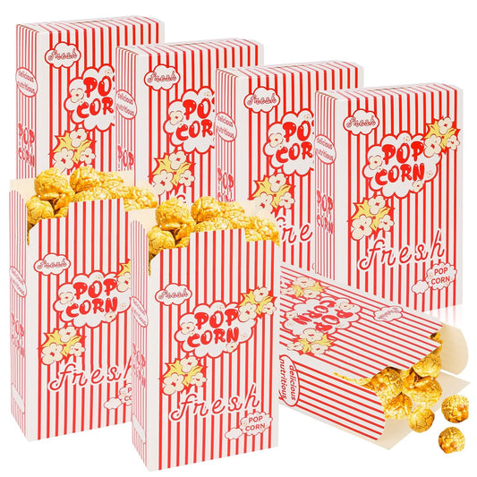 200 Pack Popcorn Boxes for Party, 1.25 oz Popcorn Containers for Party, Popcorn Boxes Bulk, Red and White Striped Close-Top Cardboard Pop Corners Bags Individual Servings for Movie Night Supplies
