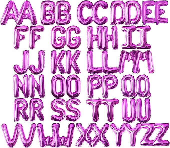 [52 PCS] 16" Foil Hot Pink Letter Balloons 2 Sets of A-Z, Mylar Aluminum Hanging Alphabet for Romance Valentine's day Graduation New Year eve Birthday Party Decorations