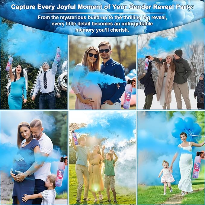 Large Gender Reveal Smoke Bombs 4 Packs, Blue Biodegradable Powder Spray for Baby Boy Reveal, Long-Lasting 10ft Smoke Effect, Unique Gender Reveal Ideas & Party Decorations