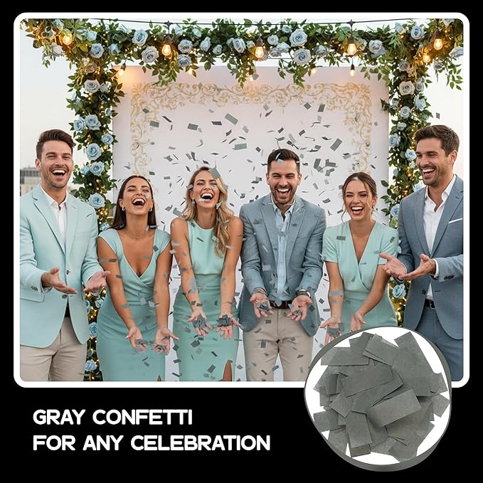 Ultimate Confetti - Gray Biodegradable Confetti - Rectangular Flame-Resistant and Slow-Falling Tissue Paper Confetti for Cannon and Launcher use – Best for Celebrations - 1 lb, 16 oz