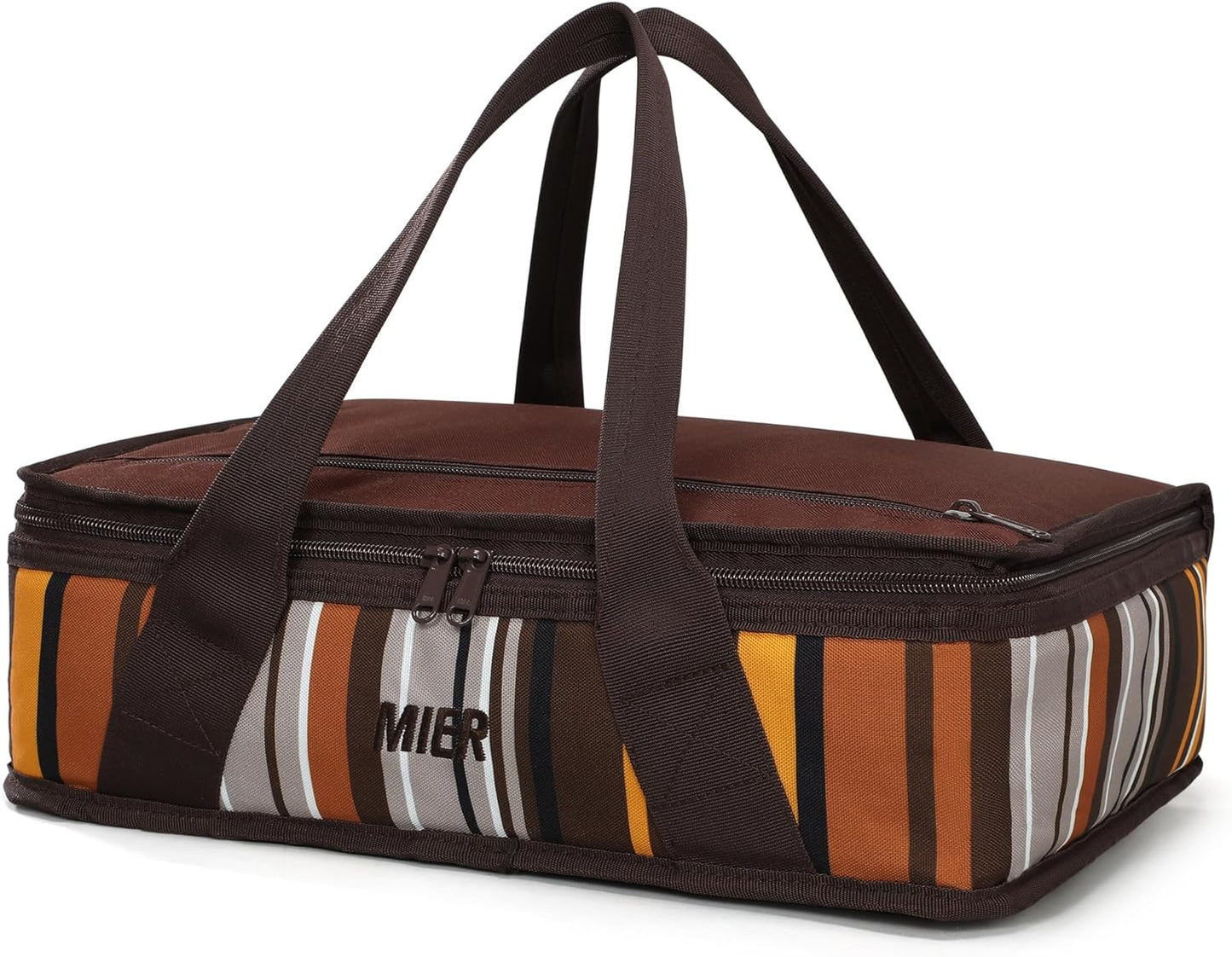 MIER Insulated Casserole Carrier for Hot or Cold Food Thermal Food Carrier Bag for Lasagna Potluck Parties Picnic Cookouts, Fits 9"x13" Baking Dish/Foil Pan, Brown