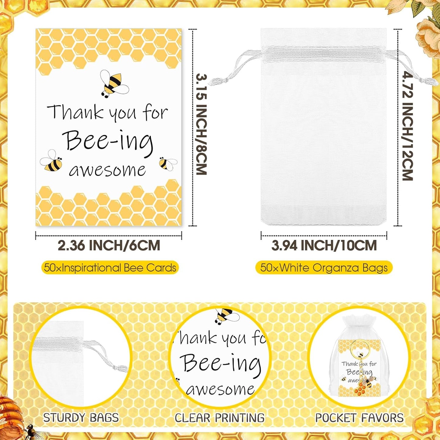 Landical Bee Employee Appreciation Gift Inspirational Bee Keychains Thank You Cards Organza Bag Cute Gifts for Coworker