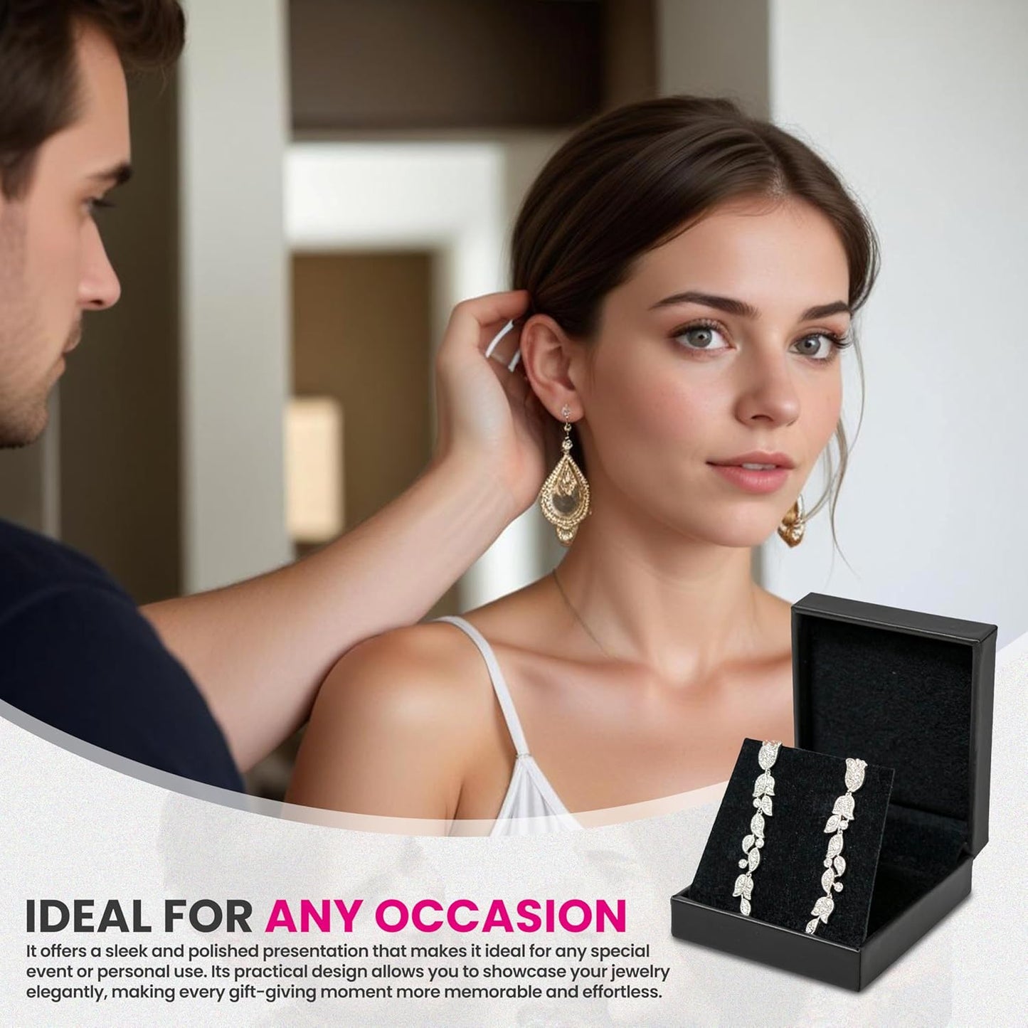 Novel Box Black Jewelry Box for Pendant 3x4.12x1.25 Inches - Pendants Gift Box for Proposal Wedding Engagement - Faux Leatherette Jewelry Display Box - Gift Presentation Boxes for Pendants