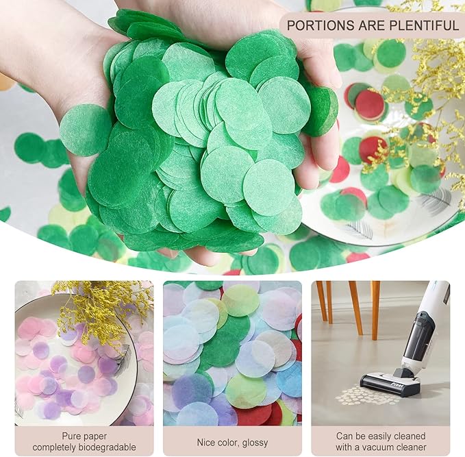 Tissue Paper Confetti 5000 Pieces Green Round Confetti 1 inch Paper Circle Confetti Dots for Table Wedding Birthday Party Decoration