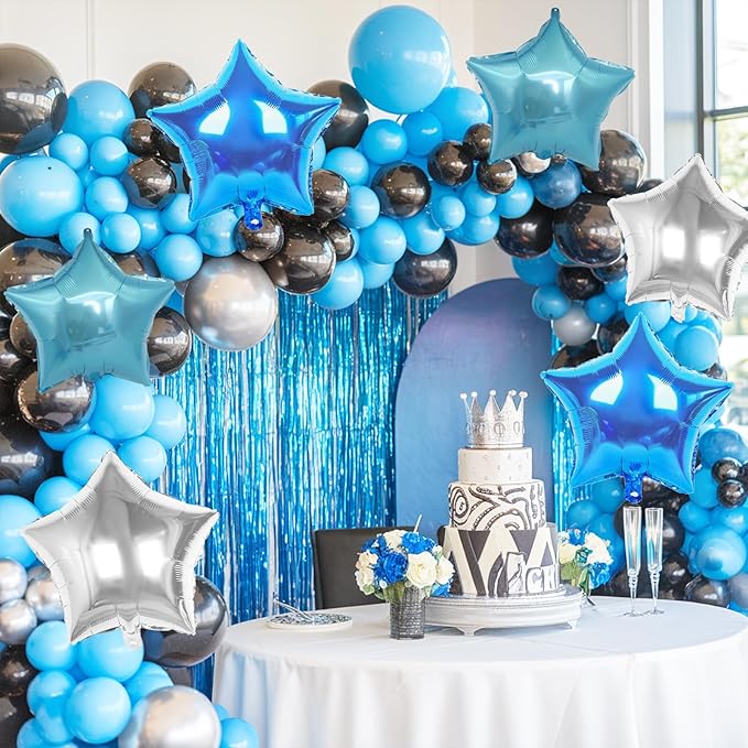 Blue Silver Star Foil Balloons, 10PCS Blue and Silver Foil Stars Shape Balloons, 18 Inch Metallic Stars Balloon for Helium Pentagram Balloon for Boys Men Birthday, Anniversary Party Decorations